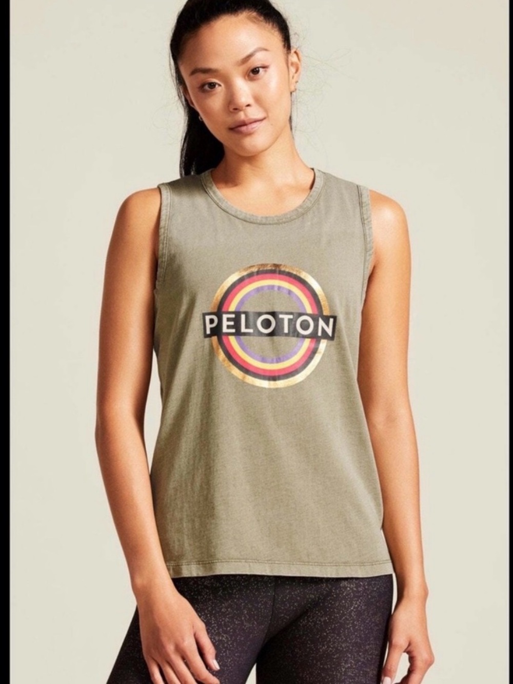 3/$25 Peloton Retro Logo Muscle Tank Top Gray/Olive Size M